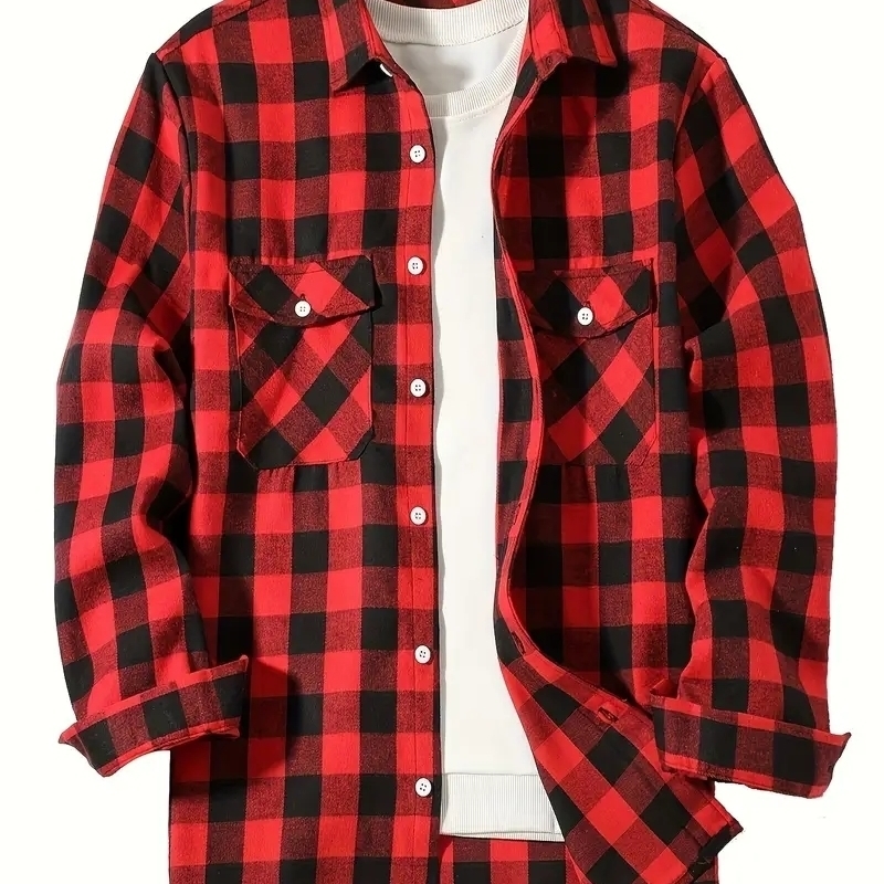 Spring and Autumn Fashion Cotton Long Sleeve Men's Shirt Brushed Red Plaid Business Leisure Fit Flannel No iron 260918