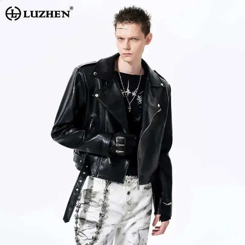 LUZHEN 2026 Trendy Back Printed Leather Short Jacket Mens Fashion Handsome Original Motorcycles Coat High Quality JY6731 260920