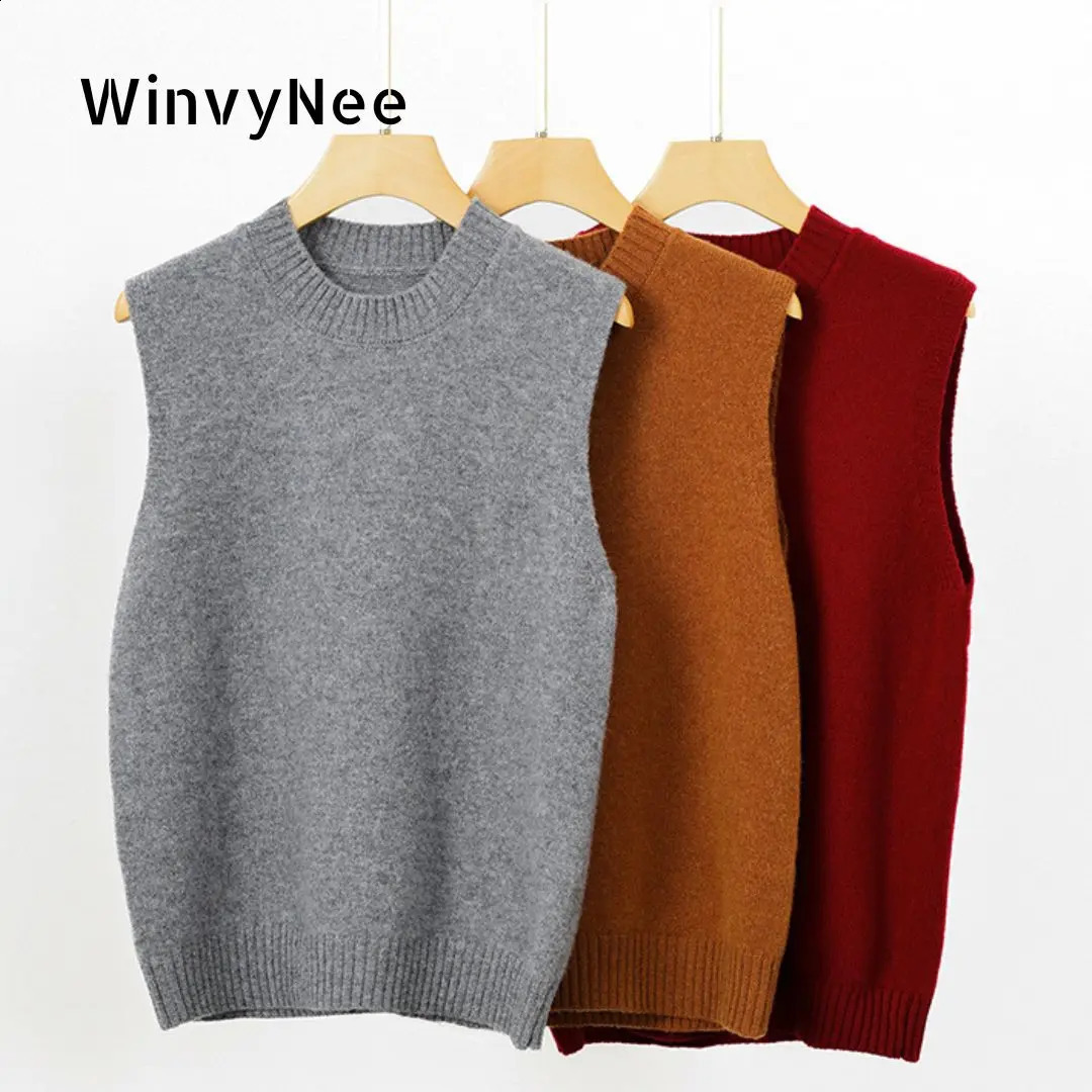 WinvyNee Womens Wool Vest O Neck Clothing Casual Warm Outerwears Waistcoat Ladies Tops Knitted Sweaters Autumn C1002050 260918