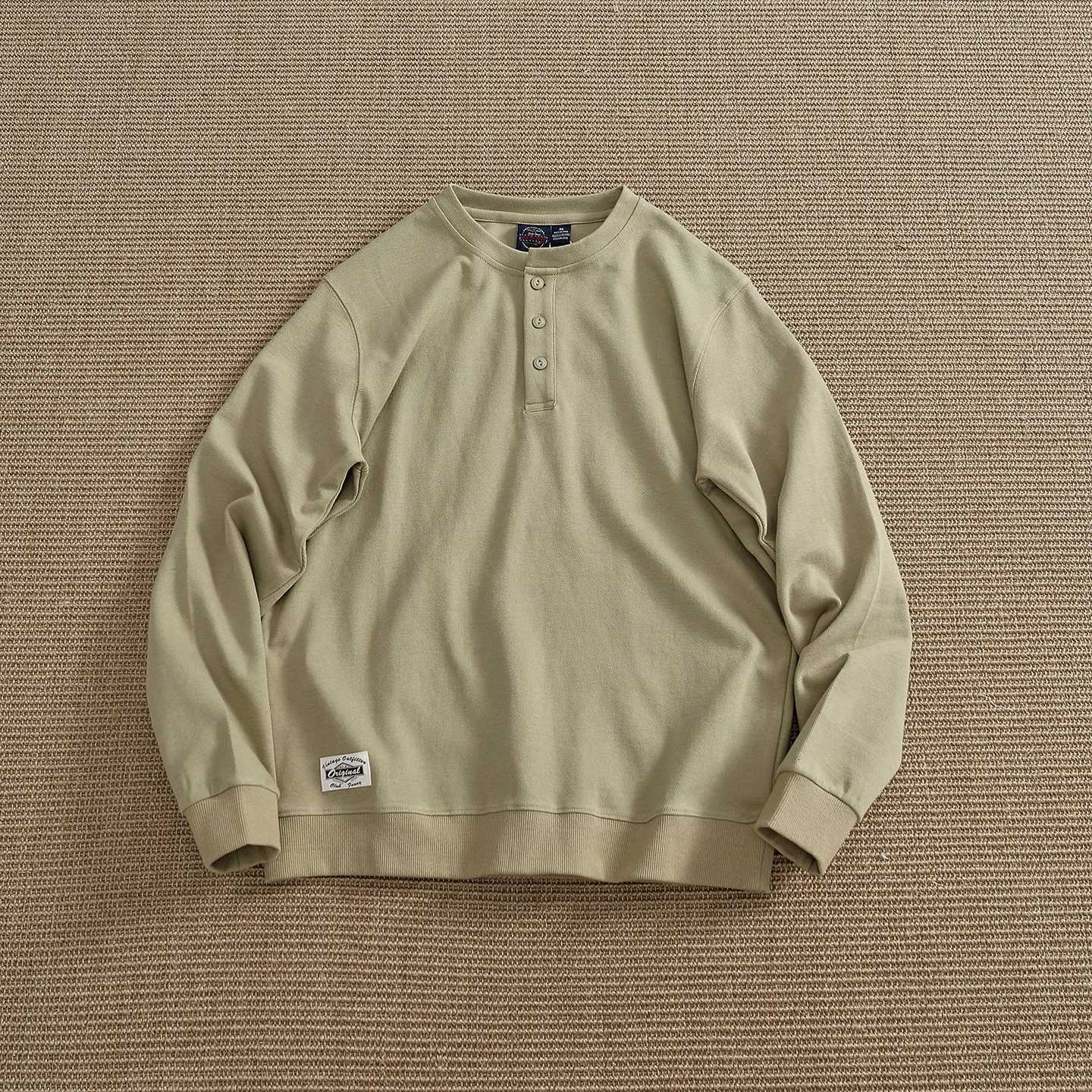 Men's Hoodies Sweatshirts Henry collar long-sleeved sweatshirt for men breathable fabric raglan cut simple retro spring and autumn casual top X