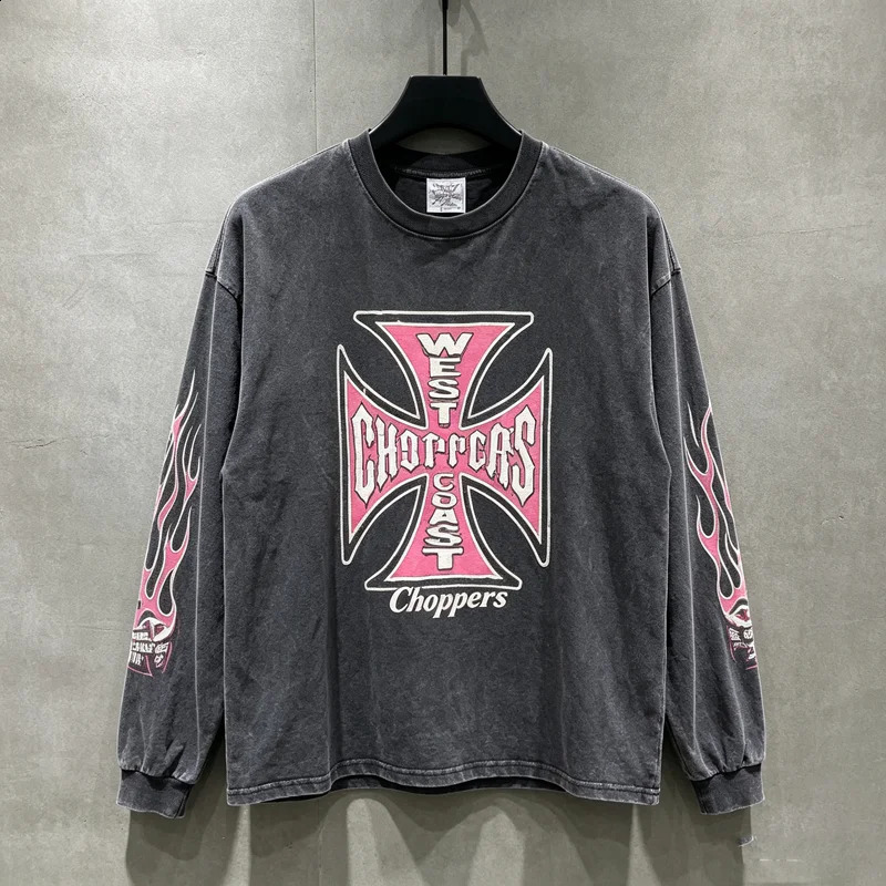 Red Cross Graphic West Choppers Long Sleeve T Shirt Men Women Flame Printed Sleeved Tshrit High Quality Loose Tops Tee 260920