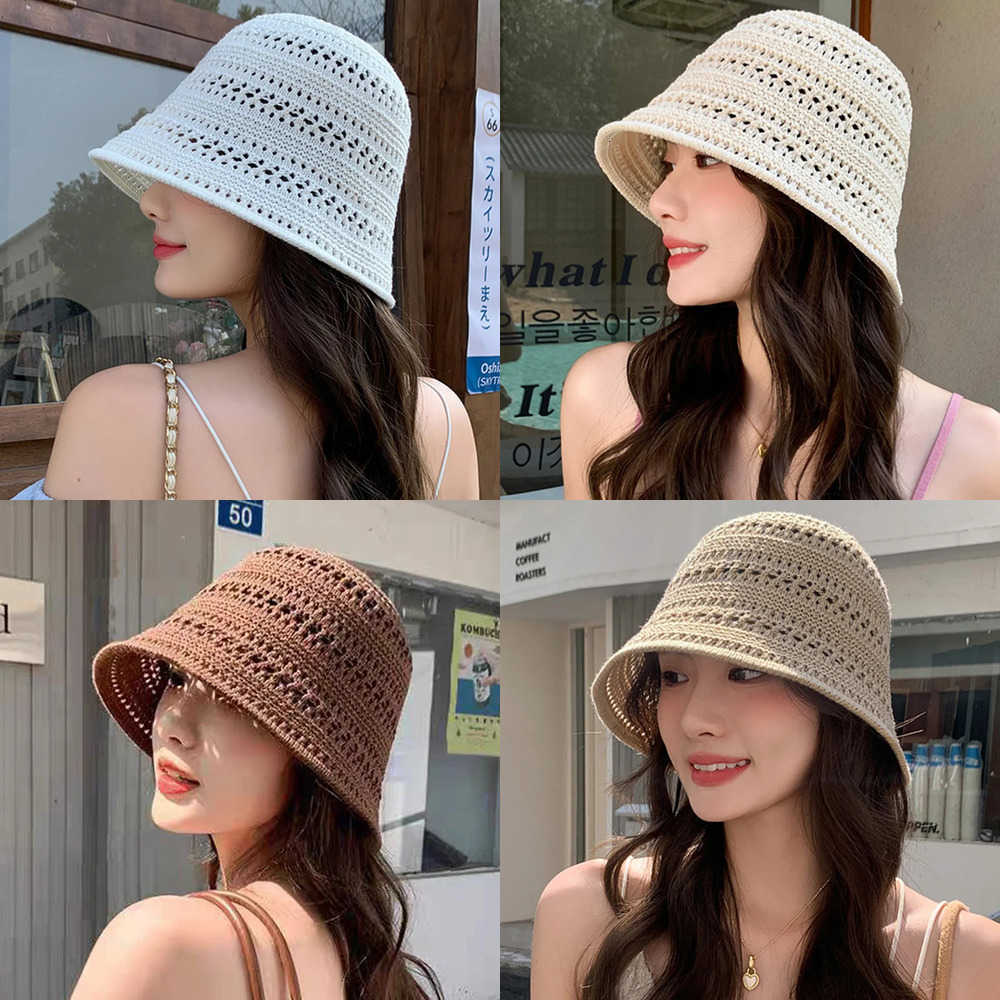 Hat Berets Fisherman Hollow Knitted Beach Straw Cap Outdoor Casual Crochet Sun Hat Foldable Visor Wide Brim Bucket Hat Panama Hat J260919