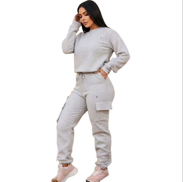 Autumn Winter Tracksuit Women's Embroidered Thread Tracksuits New Round Neck Hoodie cargo Pants 2-piece Set Running Clothes Women