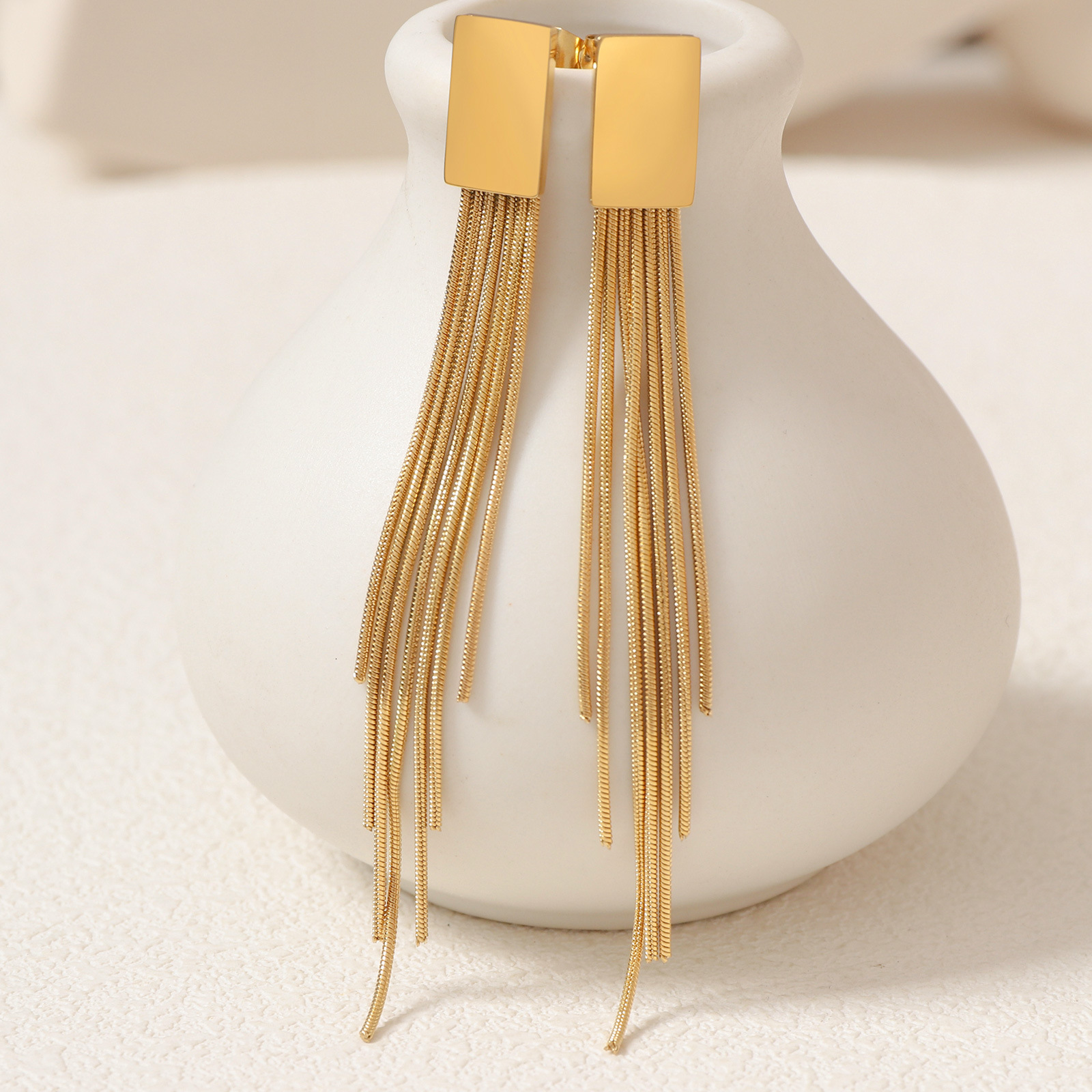 Ins Fashion Tassel Earrings, Real Plated Personalized Earrings Gold Stainless Steel Stud Jewelry