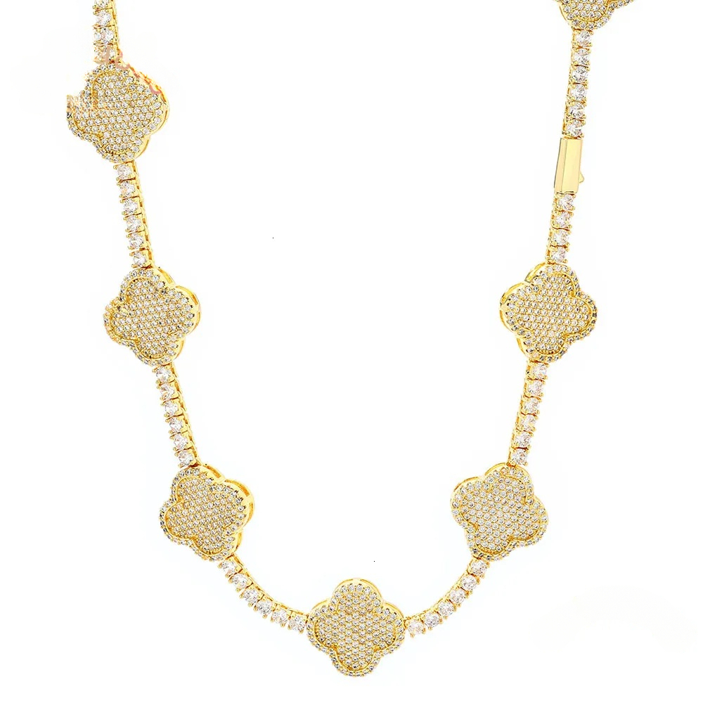 Hip Hop Fine Jewelry Four Leaf Clover Tennis Necklace Women 18K Gold Plated Moissanite Iced Out Bling Diamond Chain