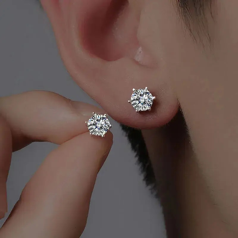 Mini Flat Stud Earring Classical Six Claw Stud Ears Soilatire Simple Fine Jewelry cubic zirconia Real 100% 925 Sterling Silver Round Cut White Moiss