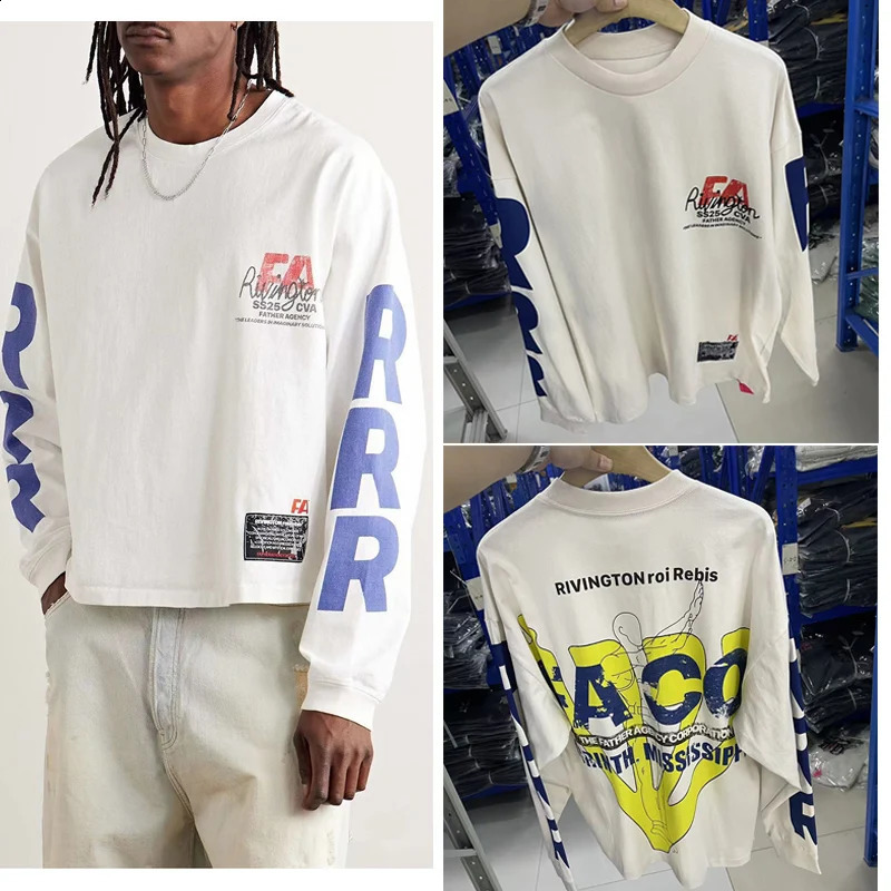 All Seasons Vintage Cement White Base RRR 123 TShirt Men Women Letters Graffiti RRR123 Long Sleeved T Shirt Oversized Tee 260920