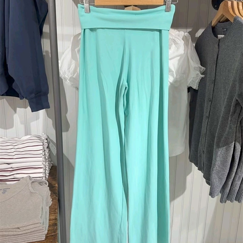 Pantaloni dritti con risvolto verde menta Pantaloni estivi in cotone a vita bassa da donna Pantaloni casual da yoga sportivi stile preppy dolce raga