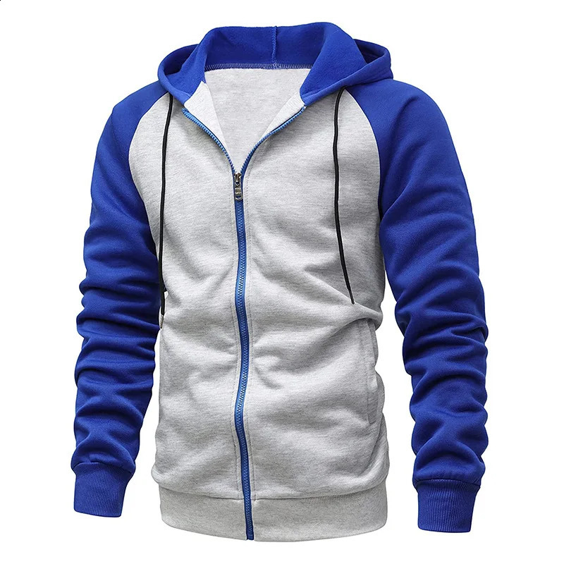 Men's Fleece Hoodies Long Sleeve Sweatshirts for Men Zipper Hooded Mens Fashion Color Blocking Sweatshirt Slim Fit Jacket Coat 260920