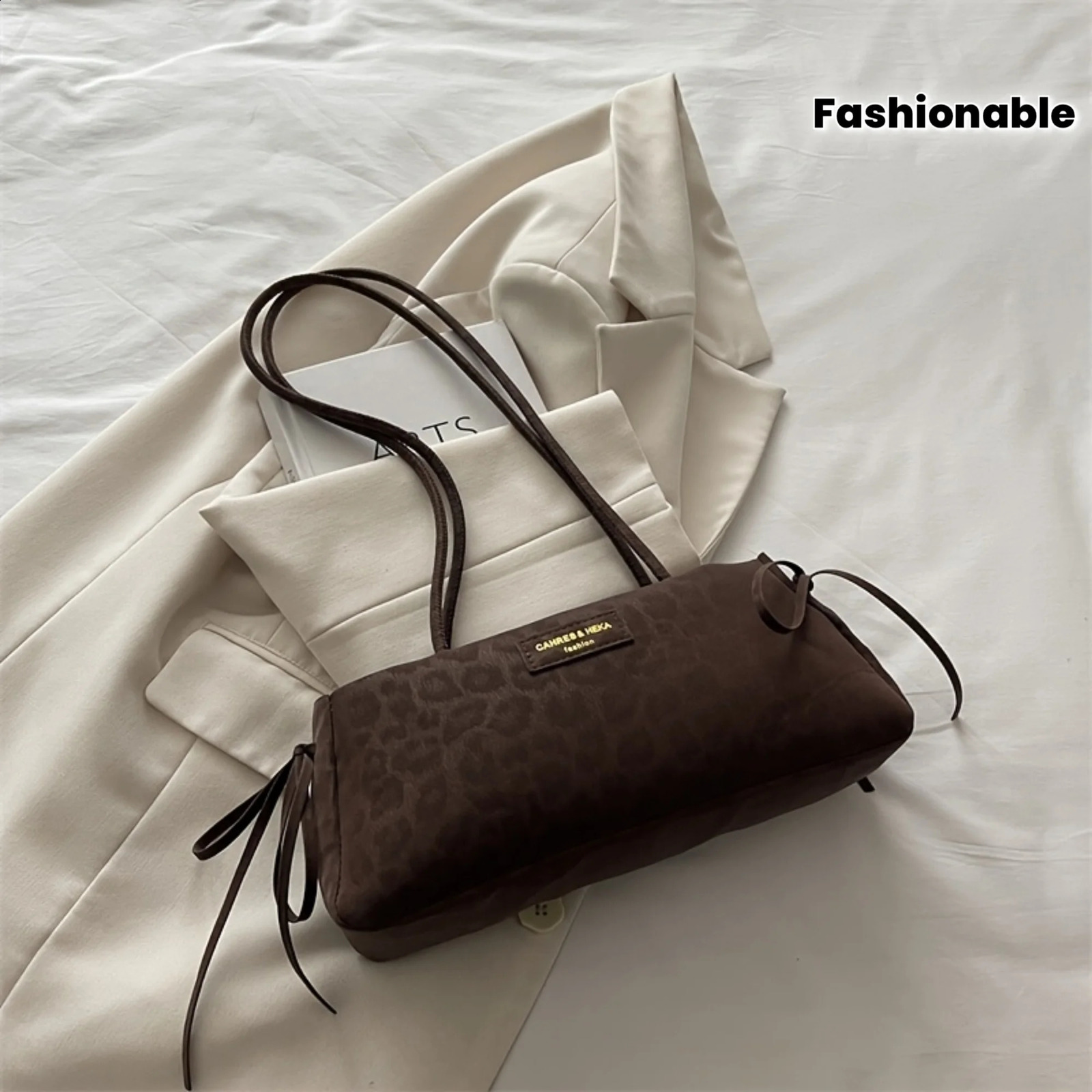 Ladies Crossbody Bag vintage Leopard Print Bow Shoulder Bag Large Capacity Textured Commuting Bag 260920