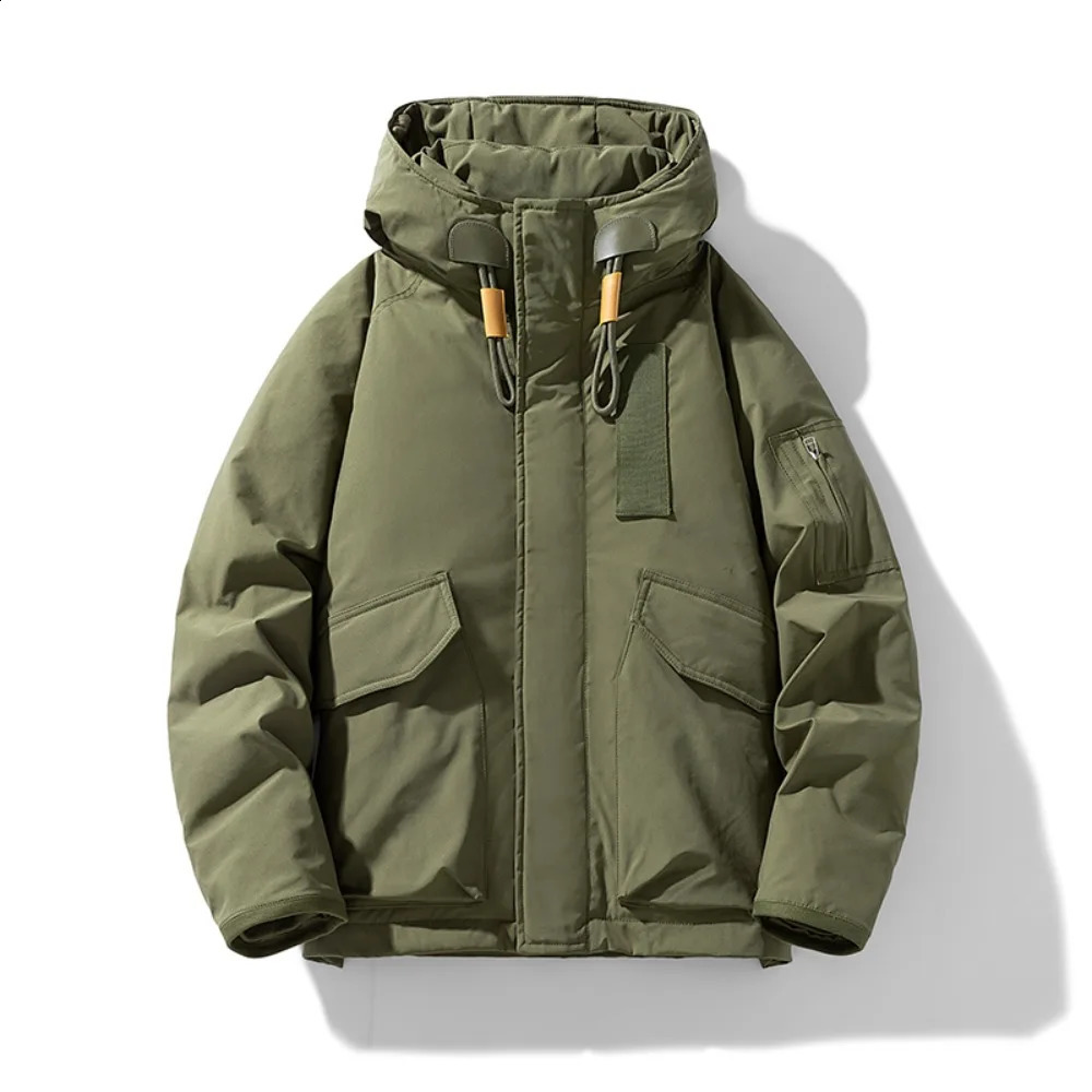 Winter workwear hooded down jacket mens trendy loose outdoor multipocket functional velvet warm 260920