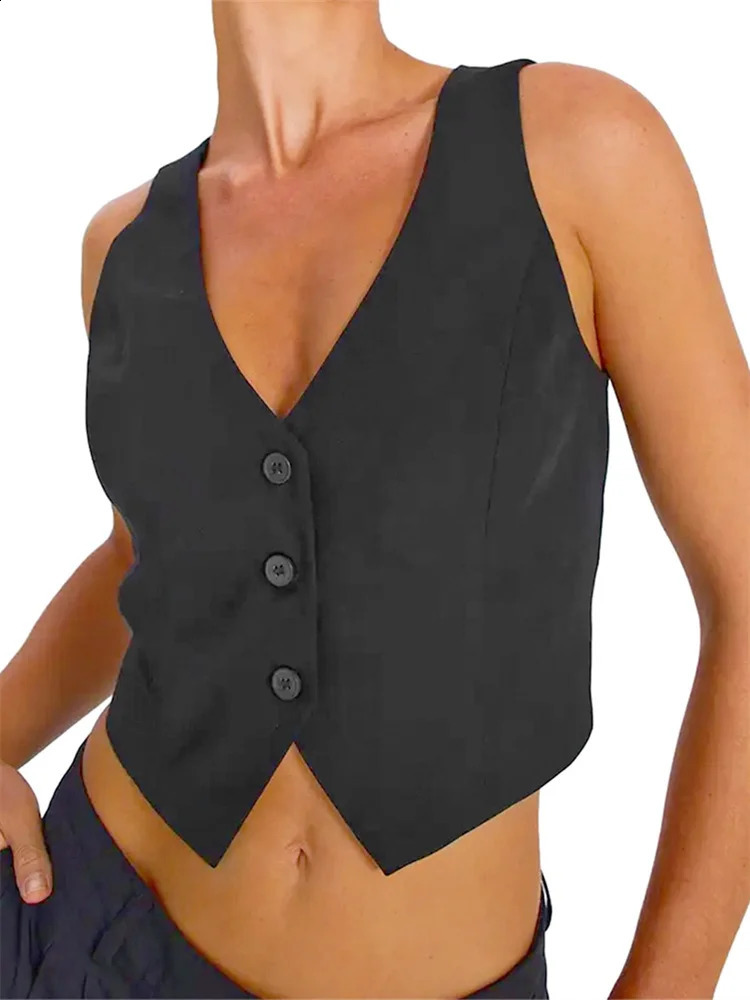 Women Vest Caot Sleeveless V Neck Button Waistcoat Solid Color Blazer Gilet for Casual Daily Fashion 260911