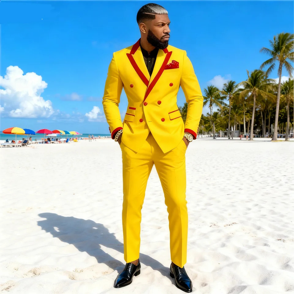Men's Doublebreasted Tailored Tuxedo White Personalized Lapel Slim Fit Groomsmen Smoking Suit Casual Outfit Set 260918