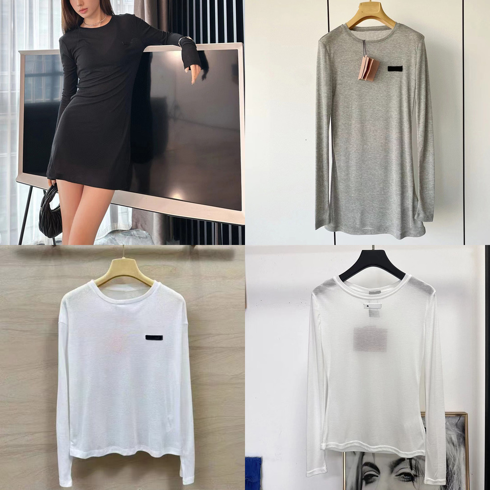Mui Casual Tshirt Designer Clothes Women t shirts Long Sleeve Round Neck Letter Print Sexy Top Tee Female Casual Streetwear qr