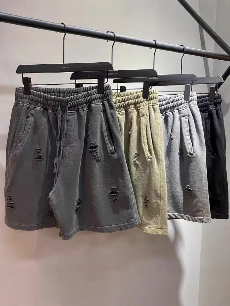 Mens Cut Up Vintage Shorts Loose Casual Washed Distressed Summer Streetwear Retro Hip Hop Breathable Cotton Beach Shorts 260920