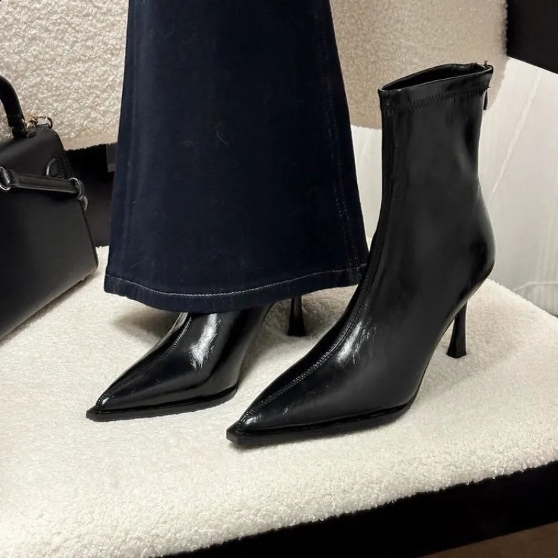 Otoño Invierno Mujer Botines Punta estrecha Stiletto Botas de moda para mujer con tacón alto Fiesta de boda Oficina Botas cortas para mujer 260918