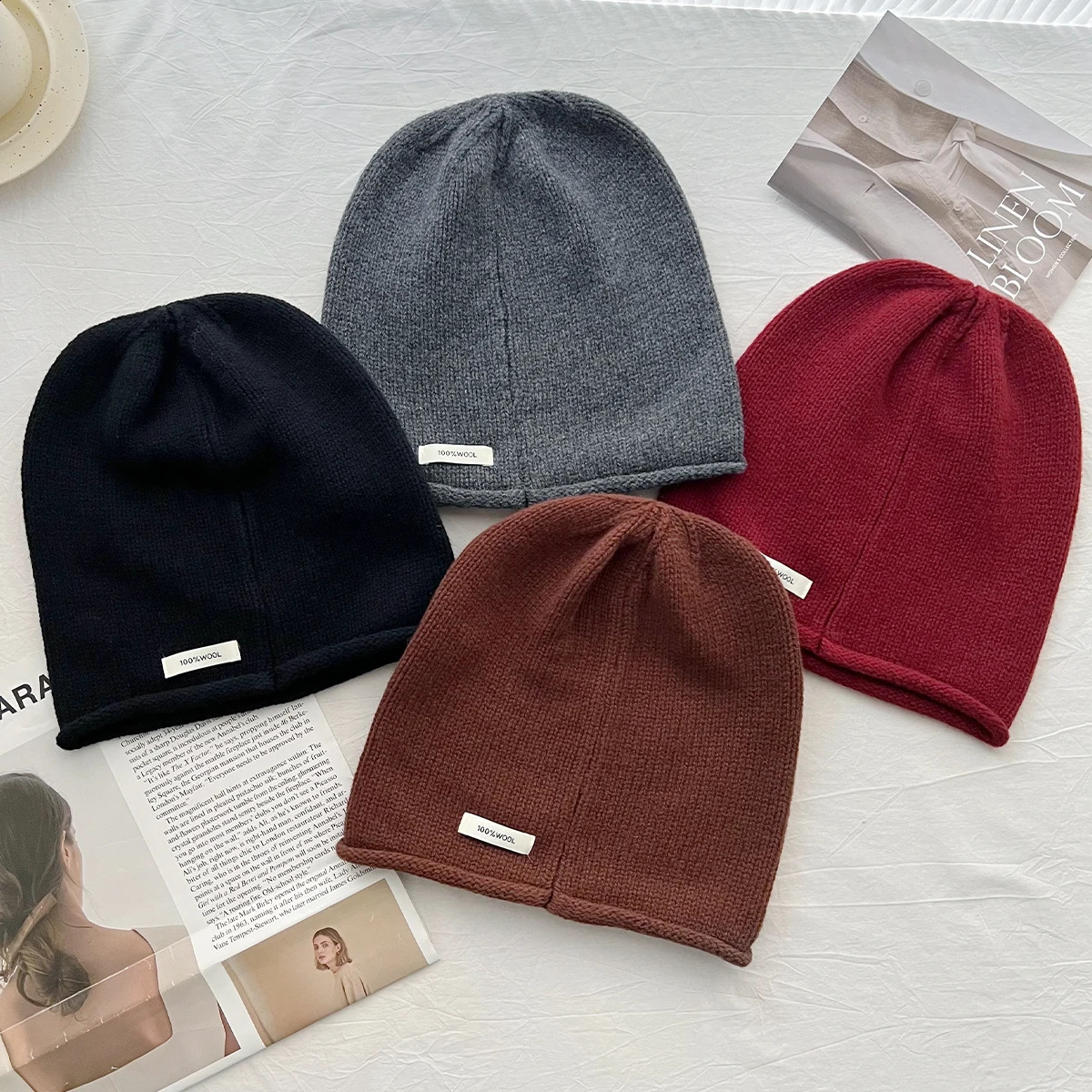 Knitted 100% Pure Wool Hats anf Cap for Women Men Unisex Autumn Winter Warm Wool Hats Men Thicken Woolen Skullies Beanies 260918