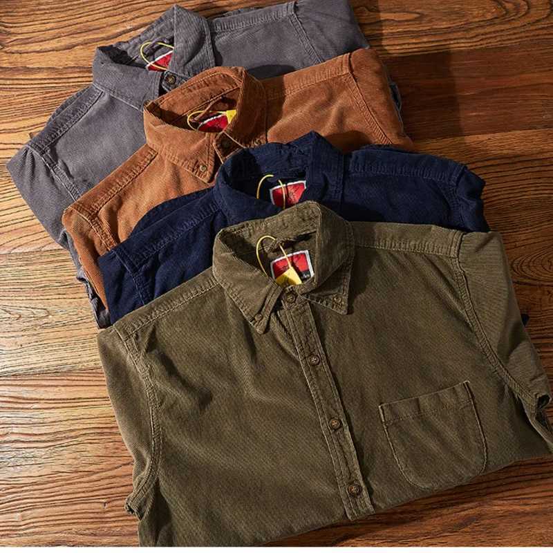 Men's Casual Shirts Spring and autumn new corduroy shirt for men trend retro corduroy small coat slim casual long-sleeved shirt for men X260919