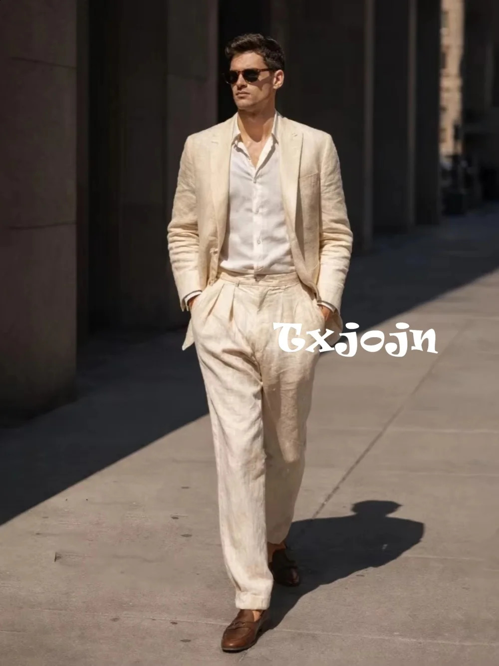 Summer Linen Suit Set 2 Pieces Jacket Pants Beach Wedding Groom Sets Men's High Quality Lapel Tuxedo For Trip Plus Size 260918