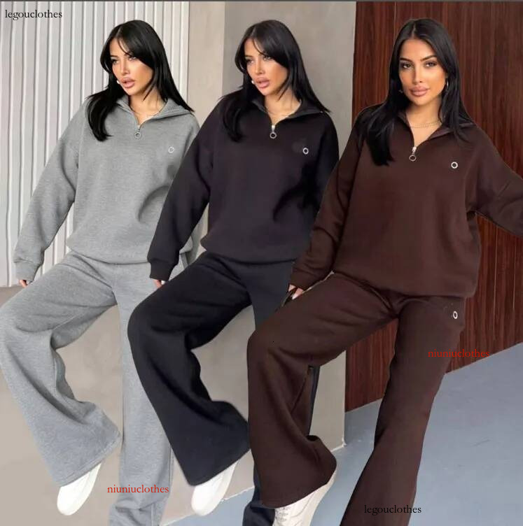 Women Tracksuit 2 Pieces Set Fashion Long Sleeve Zipper Jacket Casual Solid Sweatshirt Straight Pants Suit Ladies Autumn Sportwear High Quality Clot