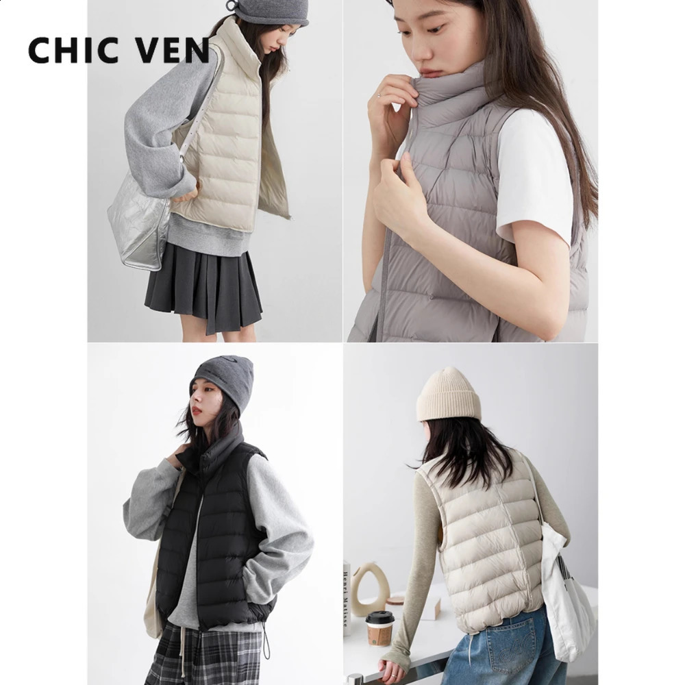 CHIC VEN Women Down Coats Sleeveless Lightweight 90 White Duck Down Stand Up Collar Female Down Vest Autumn Winter 2026 260918