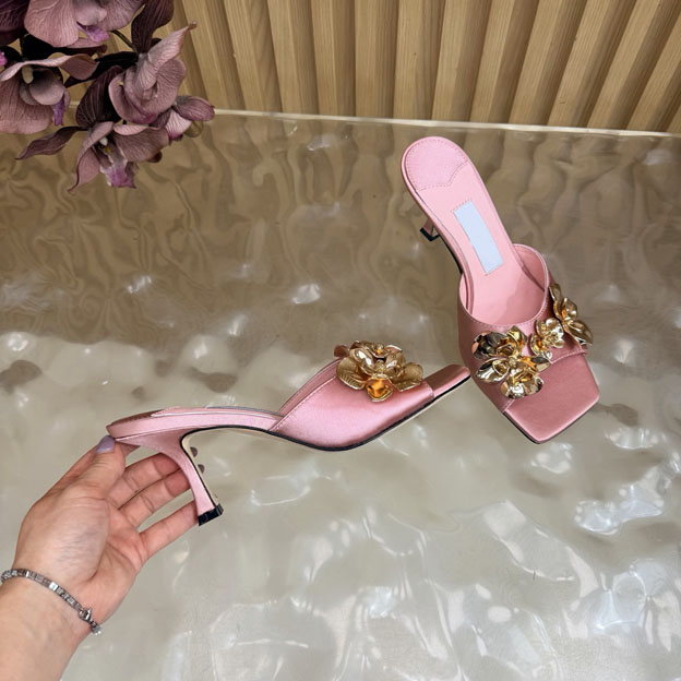 Summer elegant women's slippers fashionable new metal chain decoration high heels mule slippers square toe high heels