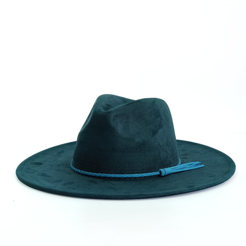 Malachite Green Suede Hat Wide Brim Fe Men Women Autumn Winter Felt Hats Classic Church Fes Chapeau Sombrer 260918