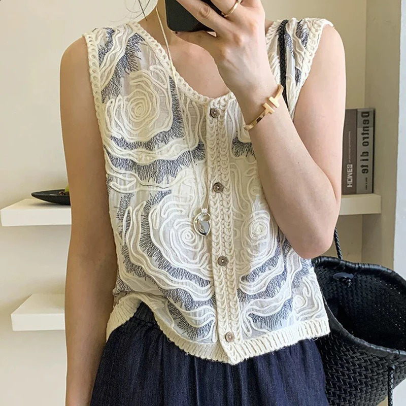 Women's Crochet Vest Openstitch Floral Embroidered Knitted Waistcoat Sleeveless Jacket Coat Summer Beach Tops Boho Festival 260828