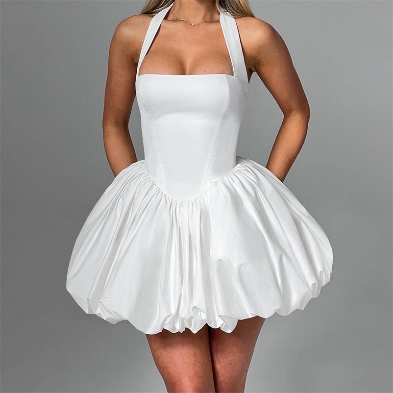 Women Bubble Halter Mini Dress Elegant Summer Sleeveless Tie up Backless Corset Evening Party Club Short Dress Y2K Streetwear 260920