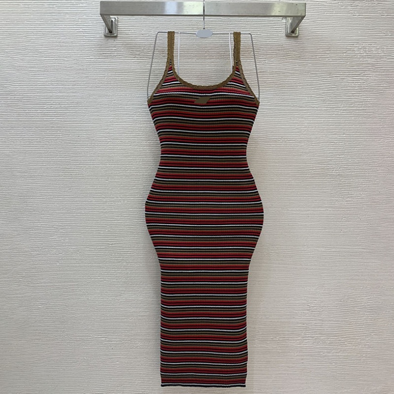 Women Sexy Striped Bodycon Dress Designer Sleeveless Ribbed Knit Slip Dresses Street Night Club Long Dress