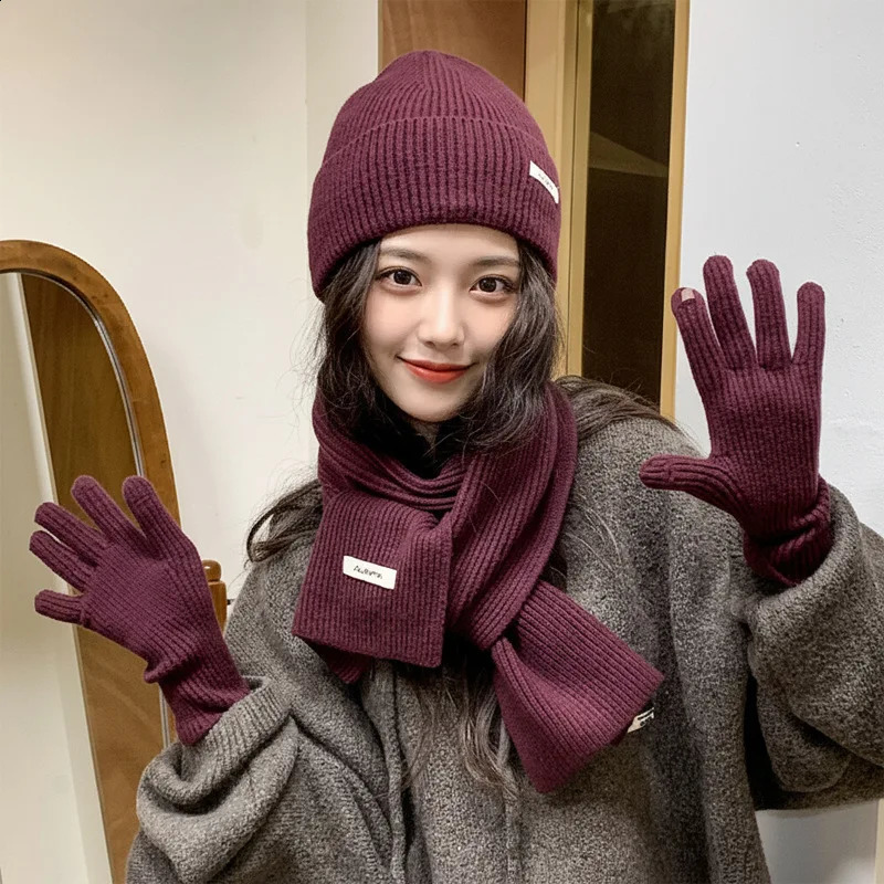 Solid Color Yarn Hat Scarf Gloves Three Piece Set Autumn And Winter Cashmere Warm Year's Christmas Set Pretend 260918
