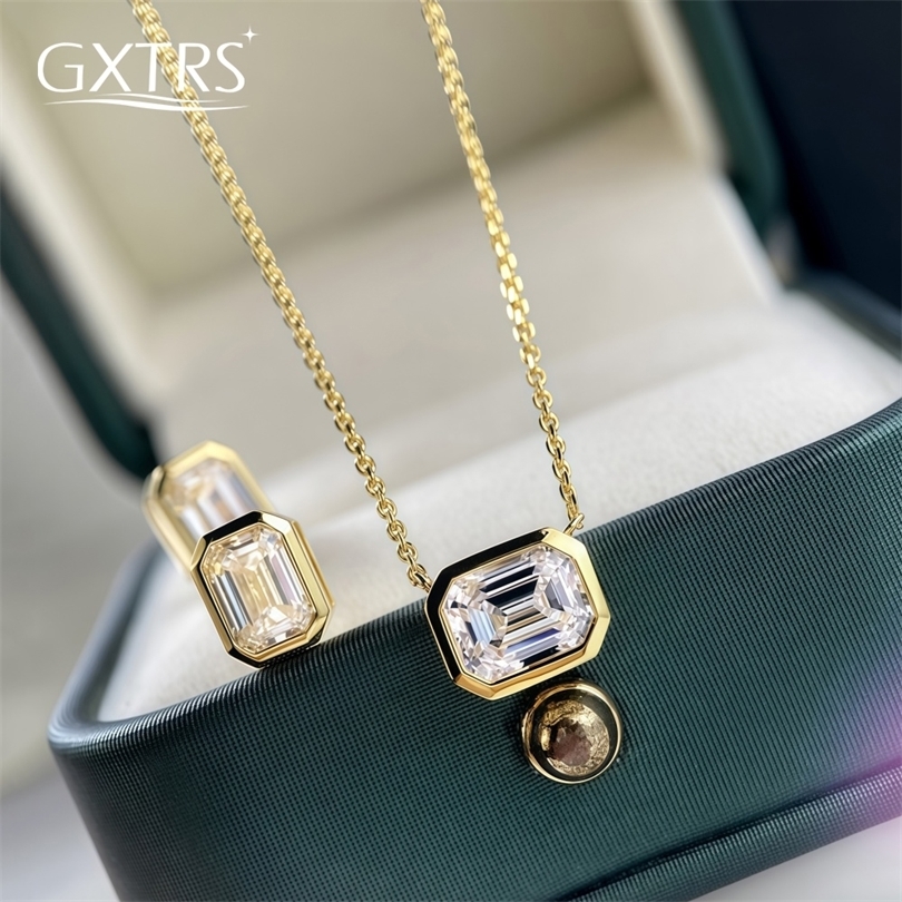 GXTRS 1CT Emerald Cut S925 Silver Jewelry Sets For Women Fashion Necklace Earring Lab Diamond Fine Certified 260909