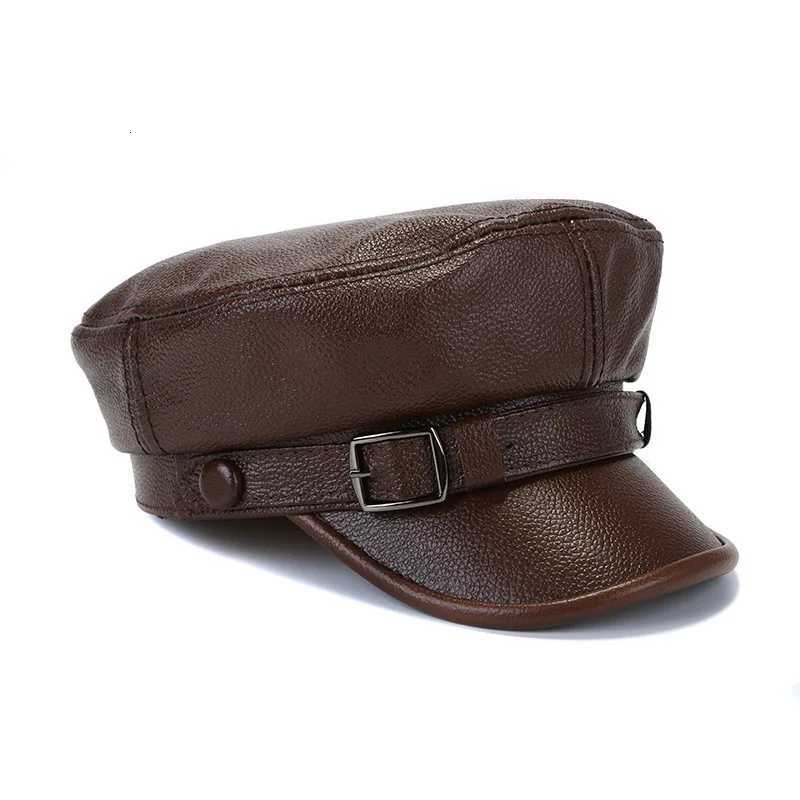Berets Berets Leather Genuine Cow Caps for Men Black Kufi Hats High-end Flat-top Newsboy Cap Sports British Motorcycle Headwear Hat N260919