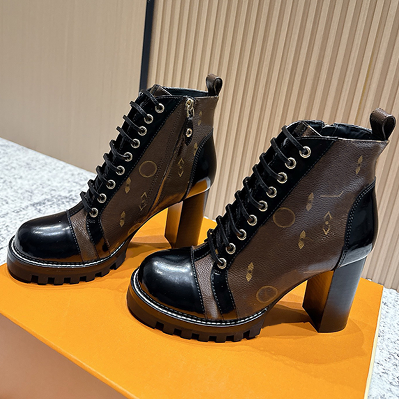 Fashion Women Star Trail Ankle Boot 1A2Y7 Premium Calf Leather Trim Boots Non Slip Rubber Outsole Tread Autumn Winter Daily Outfit