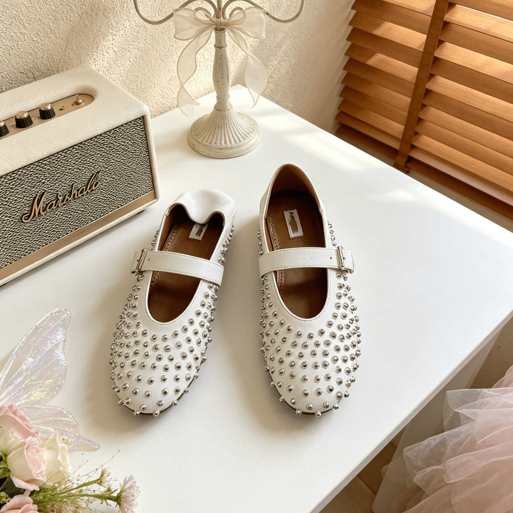 Chaussures habillées Français 2026 Mary Jane chaussures bout rond à semelle plate strass embelli ballerines confortables pour les femmes