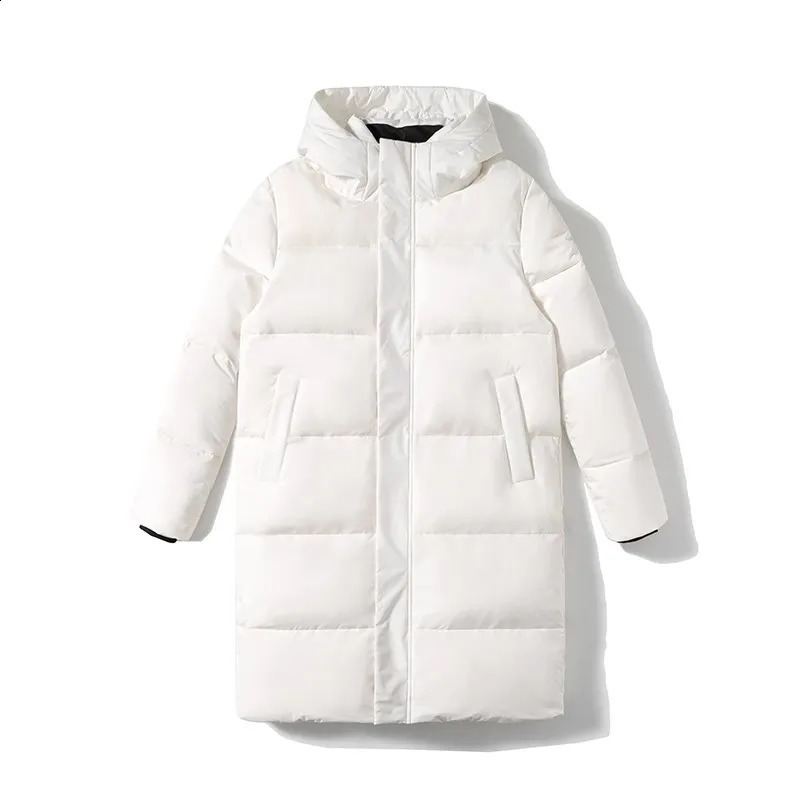 Winter Mens Fashion Hooded Down Jacket Long Casual Loose Warm Windproof Coat Men Solid White Duck Jackets Couple Outwear 260920