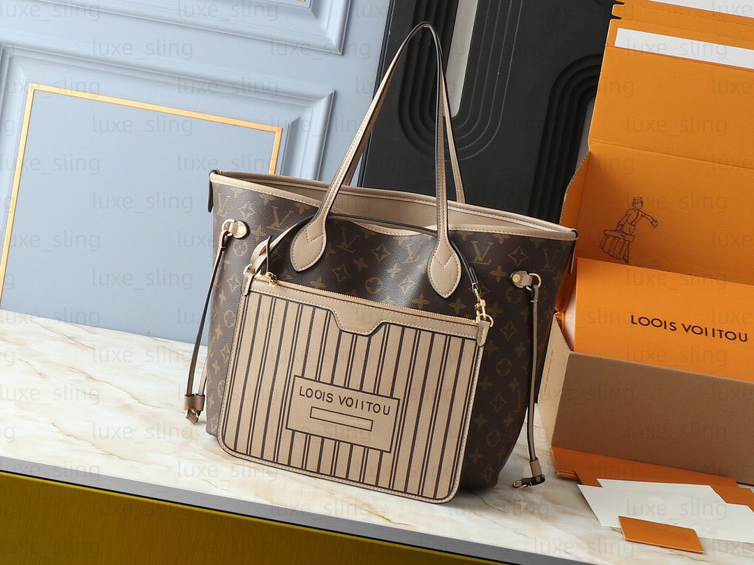 Neverfullbags Inside Out MM tote bag Large capacity shopping bags vintage monogram shoulder bag handbag leather evening bags lady sac Designer Bags