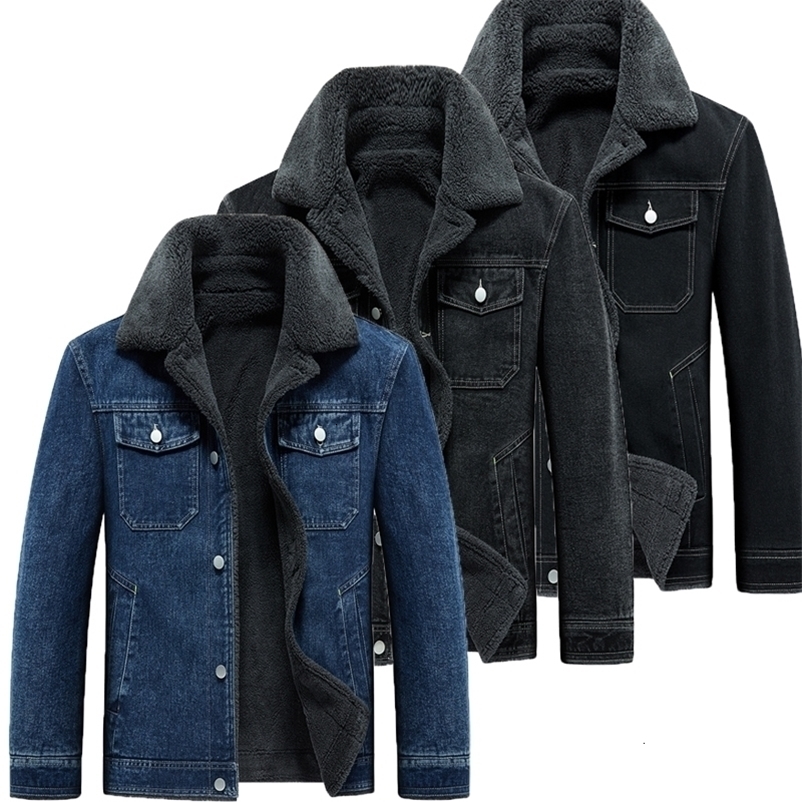Winter Denim Jacket Coat Warm Fleece Thick Jeans Men Windbreaker Multi-pockets Cowboy Overcoat 260918