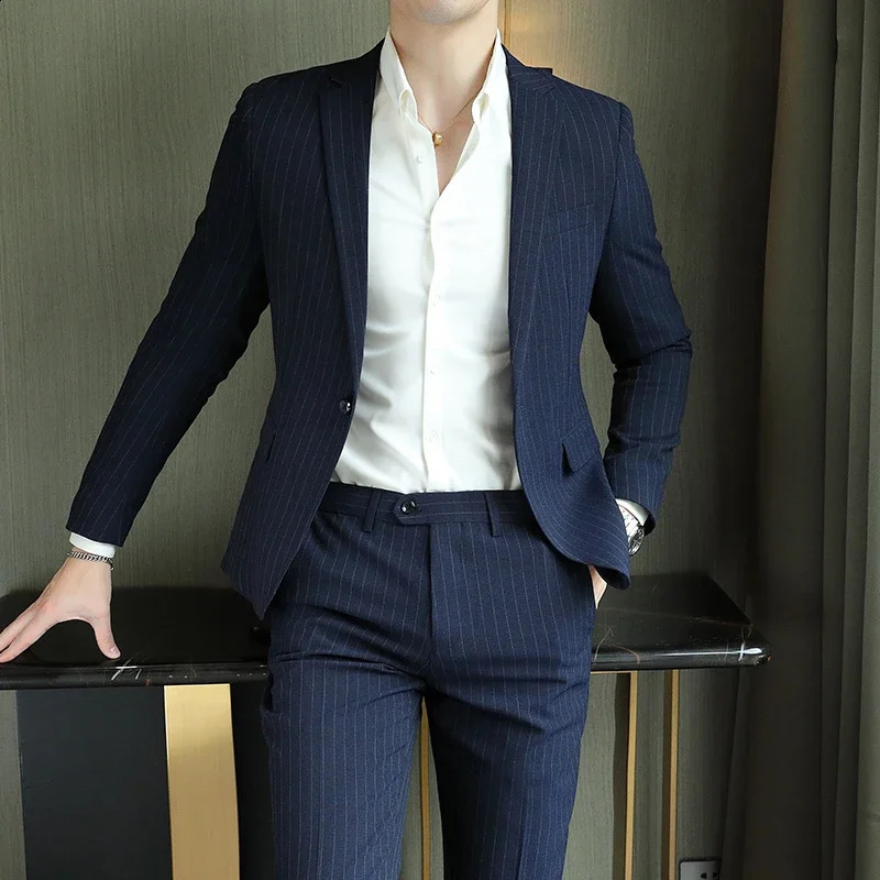 2023 Men's HighEnd Boutique Suit And Trousers Set British Wedding Party Fashion Business Casual Trendy TwoPiece Ensemble 260918