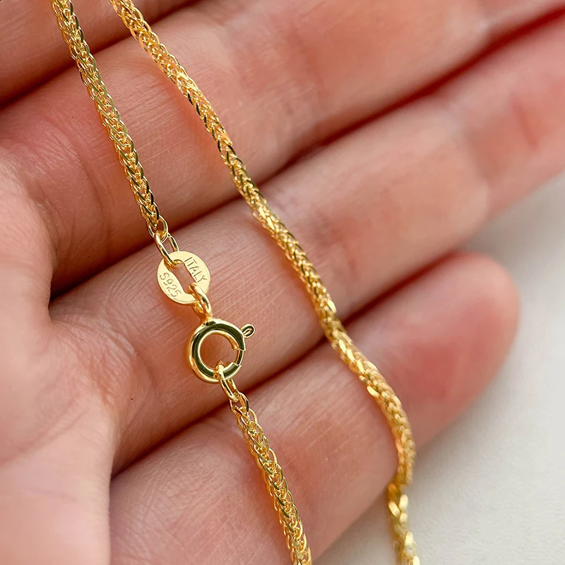 35-90cm 1.2mm Gold Color 925 Sterling Silver Chopin Chain Necklace Women Girls Italy Mens Jewelry Kolye Collane Collier Ketting 260920