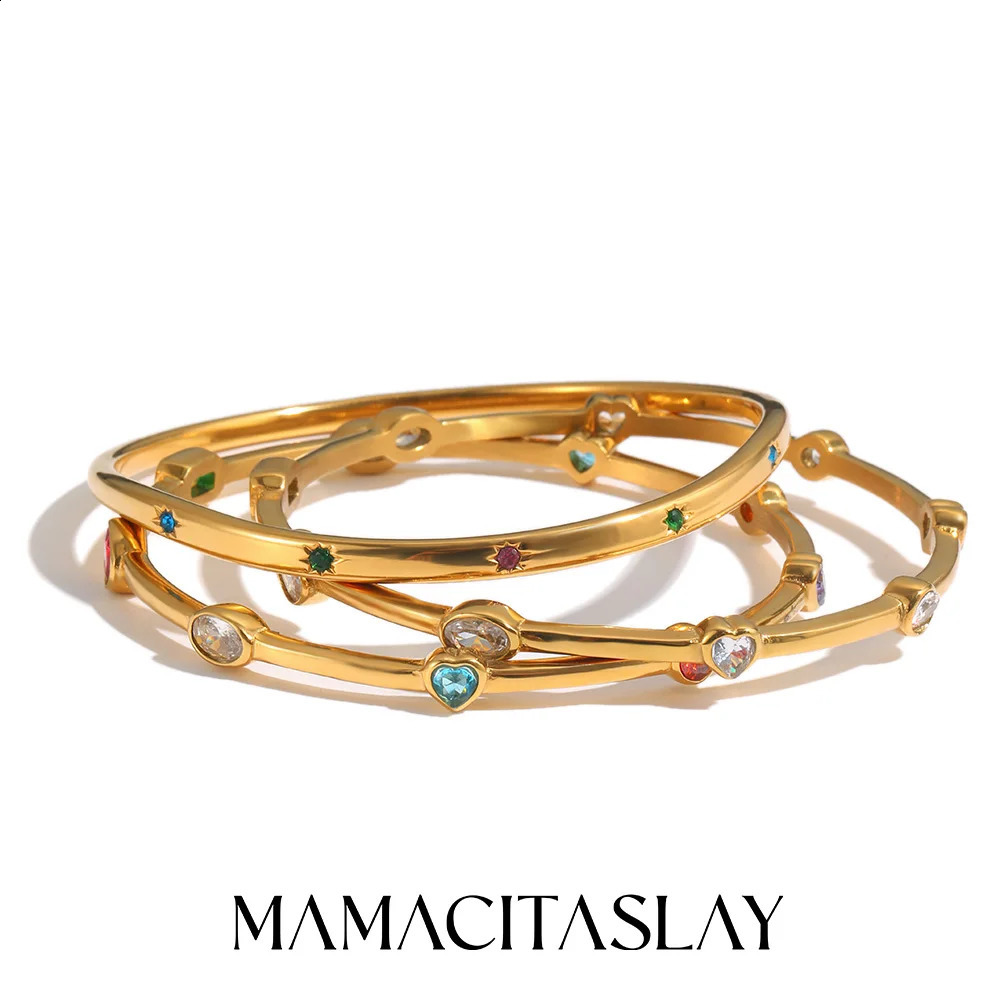 MamacitaSlay 316L Stainless Steel Colorful Zircon Heart Star Bangle 18K Gold Plated Waterproof Stackable Jewelry For Women Gift 260920