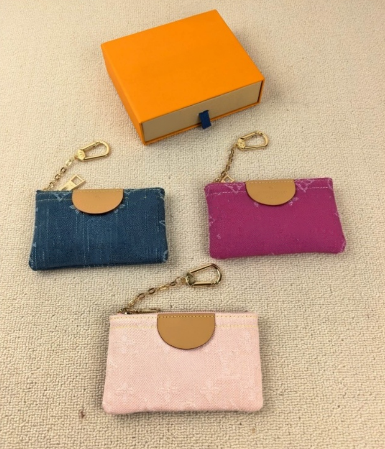 M27109 Denim Pink Medium-sized keychain wallet discount price Special 4 colors Key Pouch Zip Wallet Coin Leather Wallets Women designer purse with b