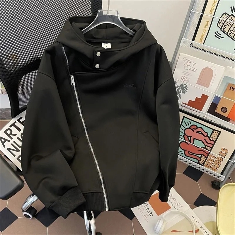 American Double Zipper Cardigan Sweatshirt Men's Spring Autumn Irregular Hooded Trendy Street Sports Hoodie 260918