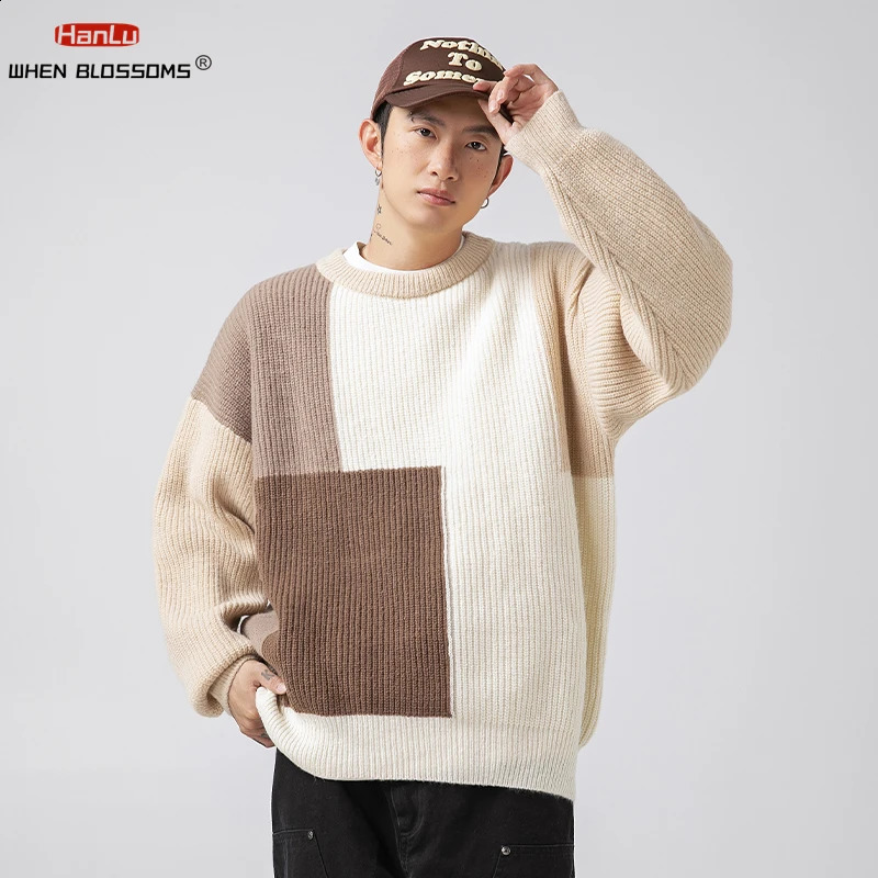 Autumn Winter Sweaters Men's Women's Korea Fashion Color Block Patchwork Knitted Casual Pullovers Street Couple Clothing 260920