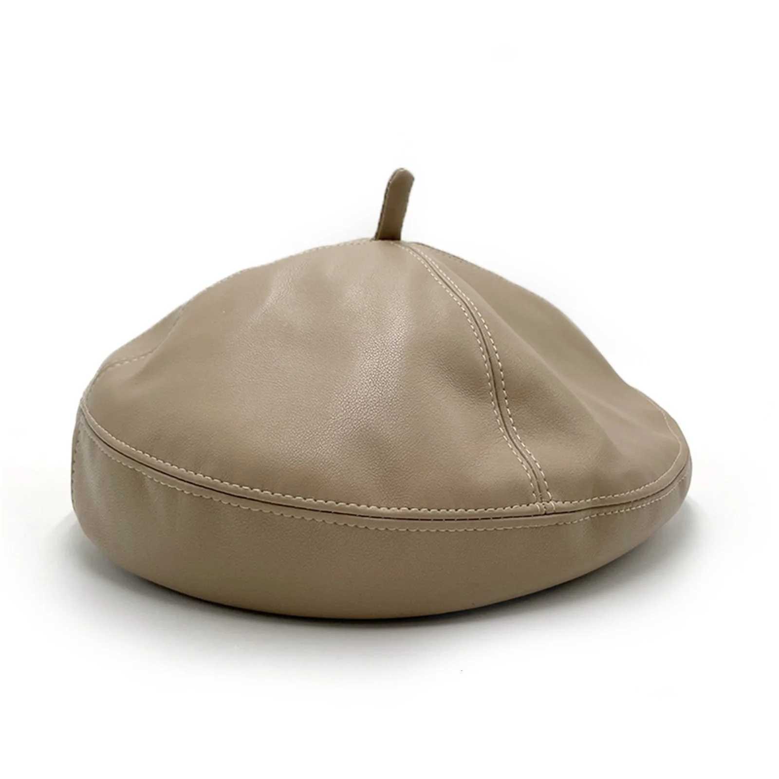 Spring Summer Vintage British Berets Style Women Beret Hats Elegant Soft Casual PU Leather Caps All-Match Beanie Hats Accessories N260919