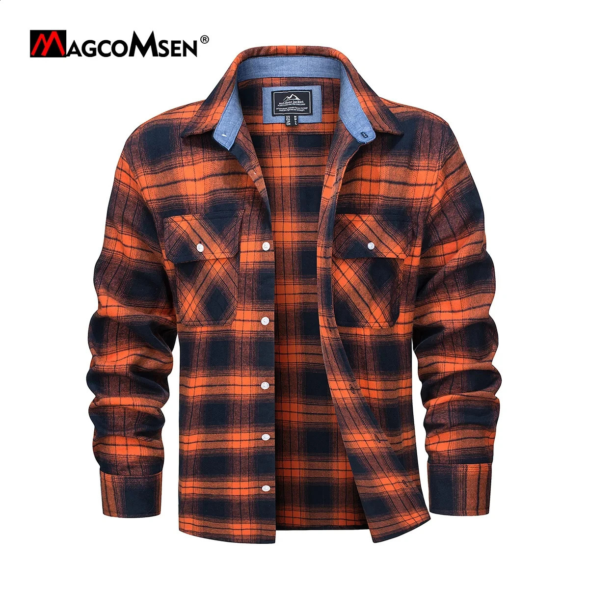 MAGCOMSEN Mens Plaid Flannel Shirts Long Sleeves Casual Cotton Shirt Button Up Shirts With 2 Pockets Streetwear 260920