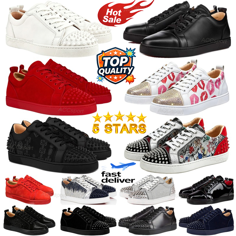 2026 Designer Red bottomshoes Dress Shoes Men Casual Sneakers Glitter Grey Rivets Leather Suede Women Fashion Spikes Luxury classic Office Career
