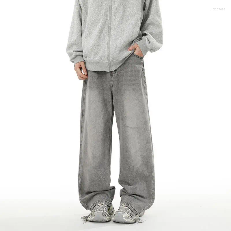 Jeans da uomo in denim lavato Pantaloni lunghi casual dritti larghi a vita alta con gamba larga