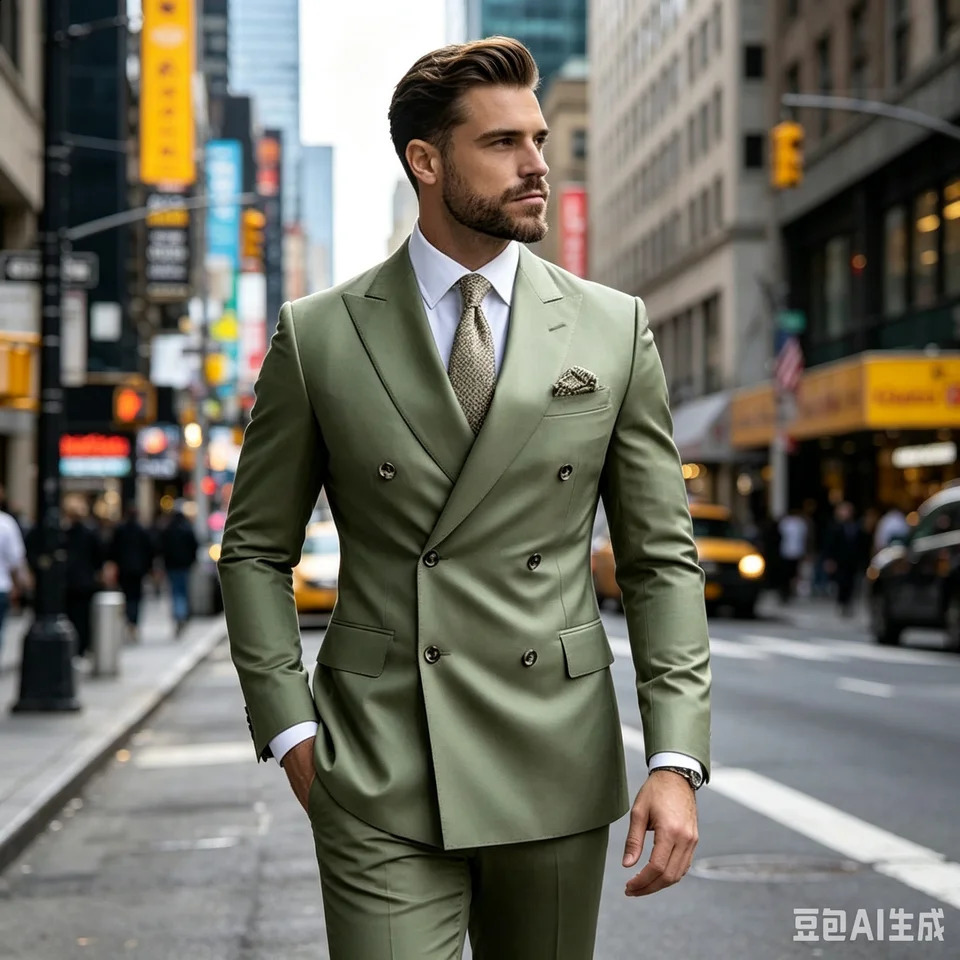 Sage Green Men's Wedding Suits Solid Color 2 Piece Daily Double Breasted Sixbuttons Blazer Pants Formal Business Suit Set 260918