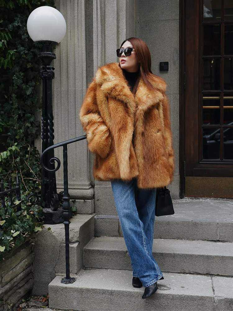 Women Gradient Plush Coat Stand Collar Fluffy High End Outerwear For Ladies Fashion Daily Date Party Commuting Outfit For Cold Winter Snowy Weather
